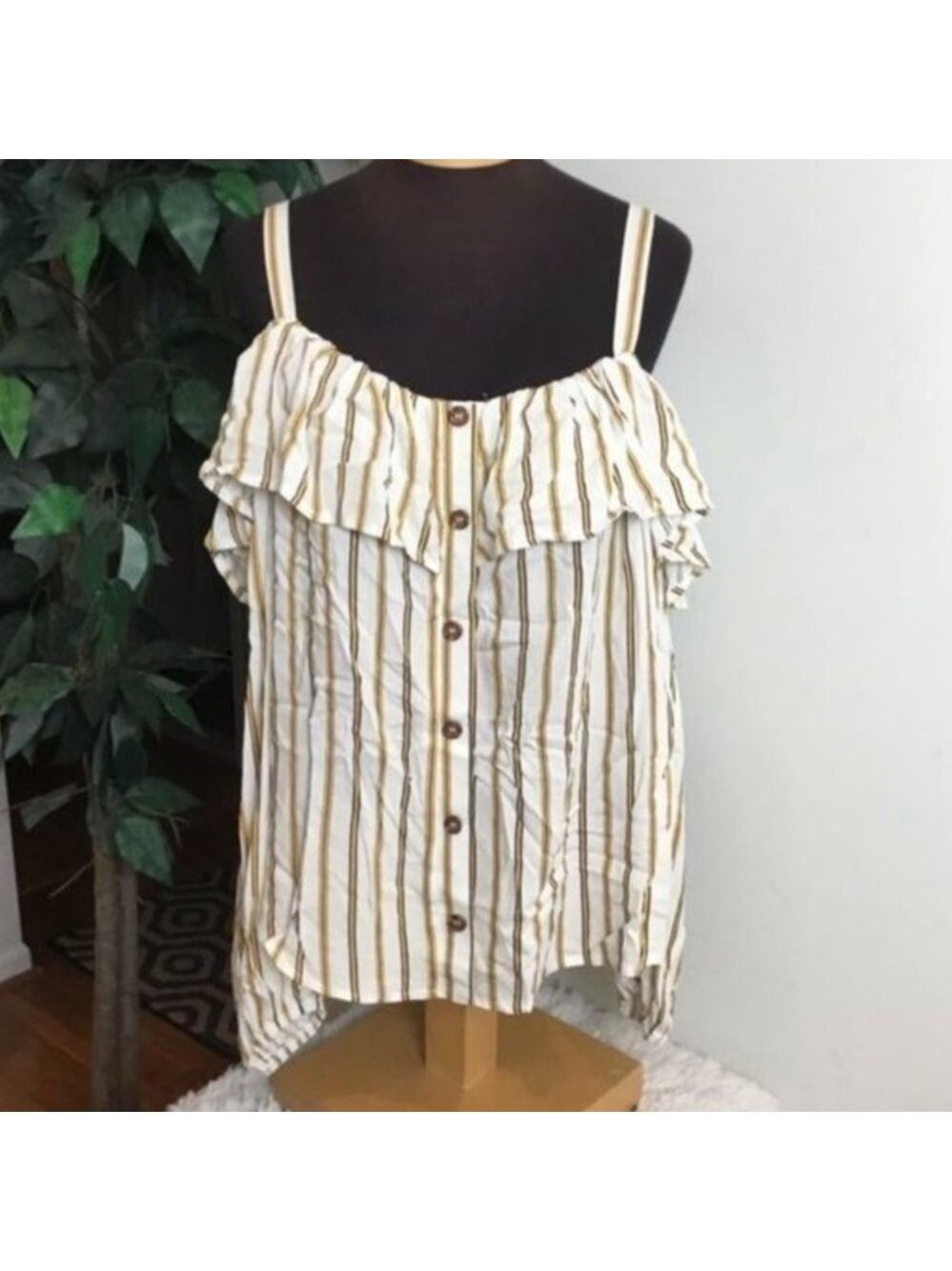 Maurices Striped Ruffle Button-Front Off-Shoulder Top NWT Size Small